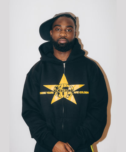 Kofi Stone Star Zip Hoodie Black